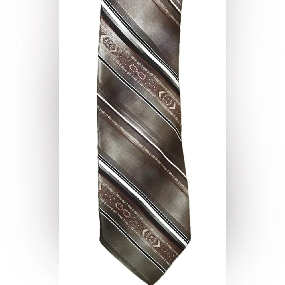 Vintage  Brown Striped Mixed Pattern Necktie Tie Cottage Core Preppy Hipster